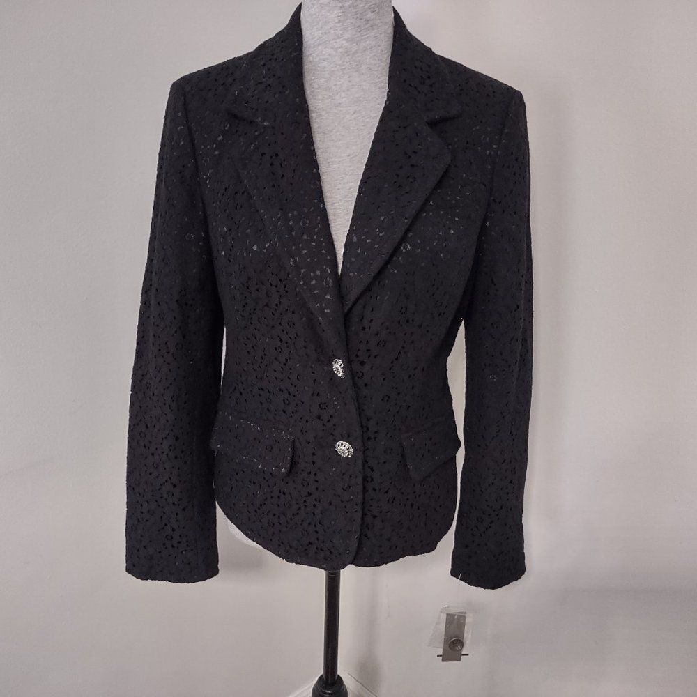 NWT WD.NY Black Eyelet Blazer Rhinestone Buttons Size 12